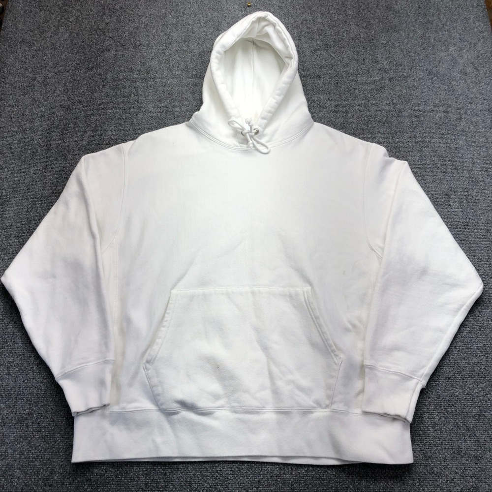Champion Reverse Weave Hoodie Mens White Heavyweight Fleece Sweatshirt Large